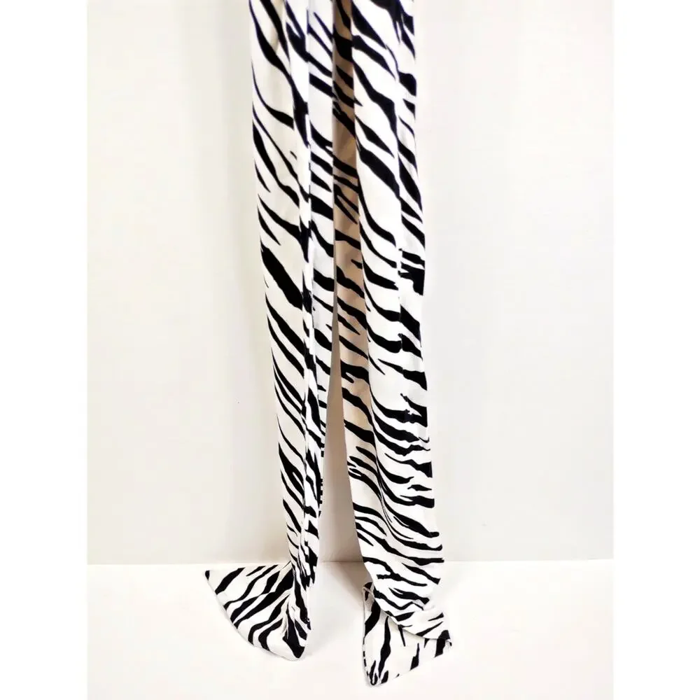 Womens Zebra Print Scarf 80" White Black Boho Animal Safari Unique Pointed Ends - Picture 3 of 7